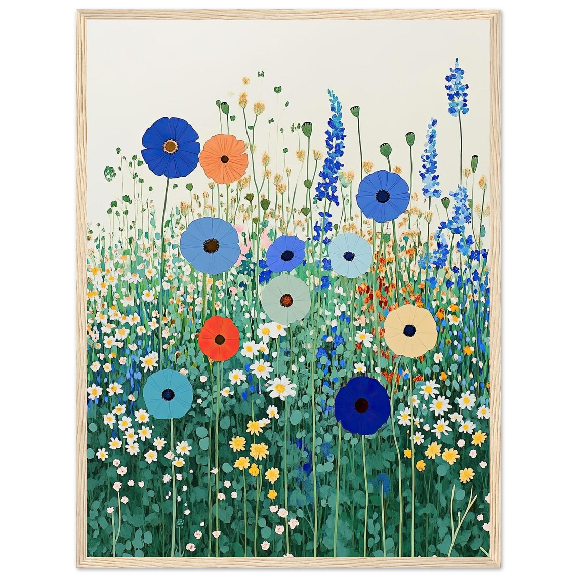 Colorful Wildflower Meadow Poppies Daisies Botanical Art Print