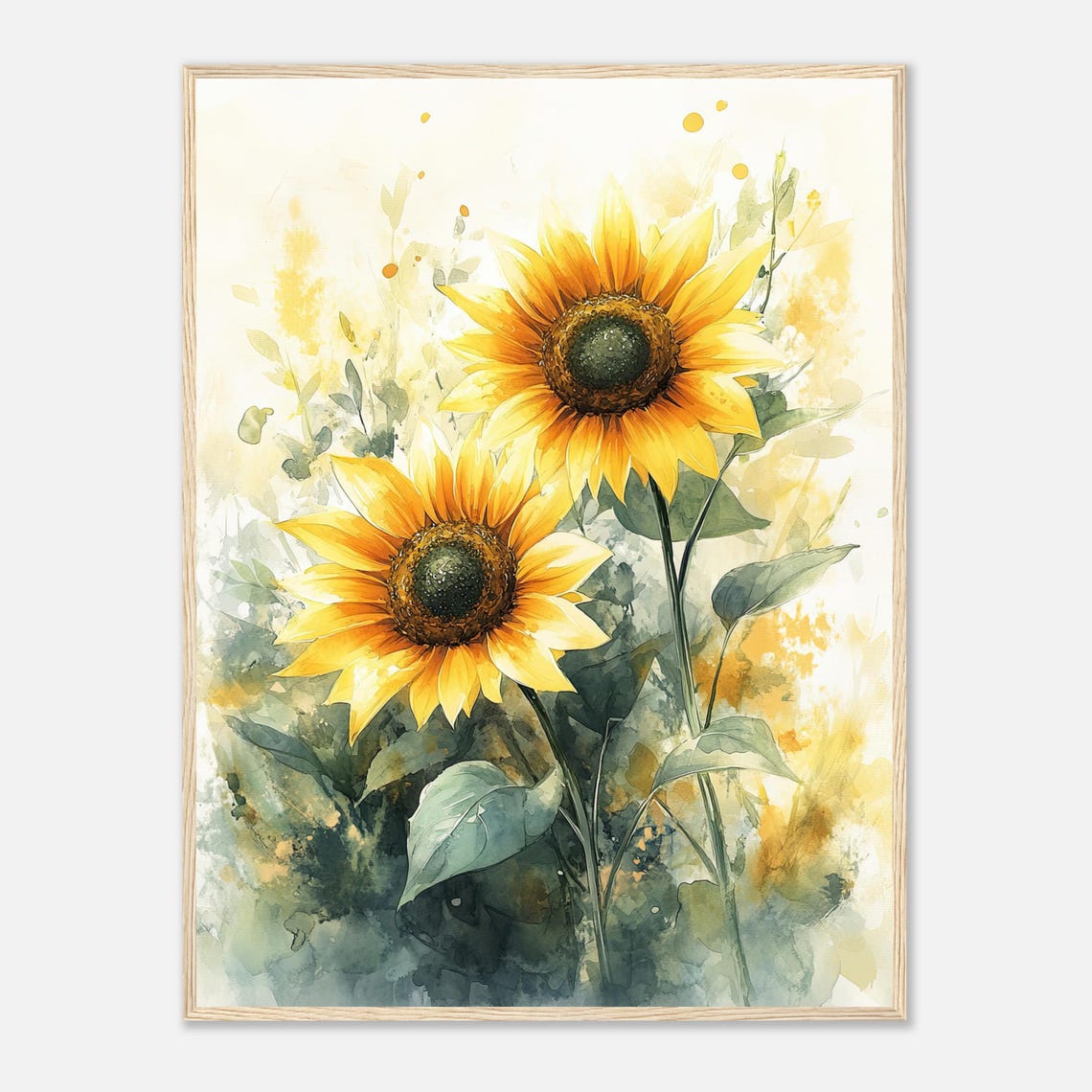 Cheerful Sunflower Watercolor Bouquet In Bright Floral Poster