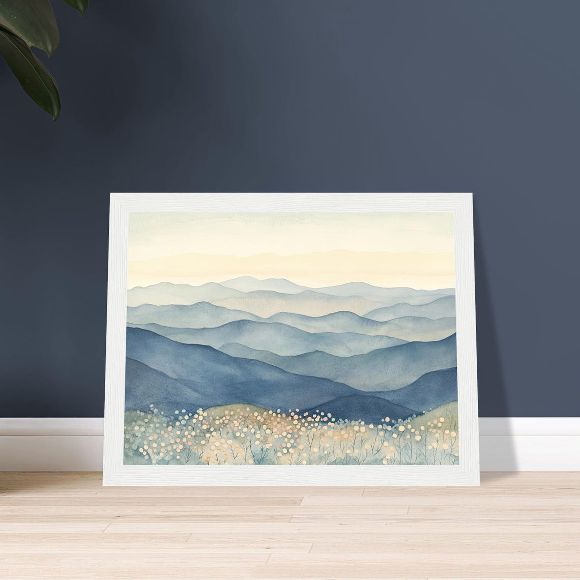 Blue Ridge Mountains Misty Watercolor Landscape Wildflowers Poster - Image 2
