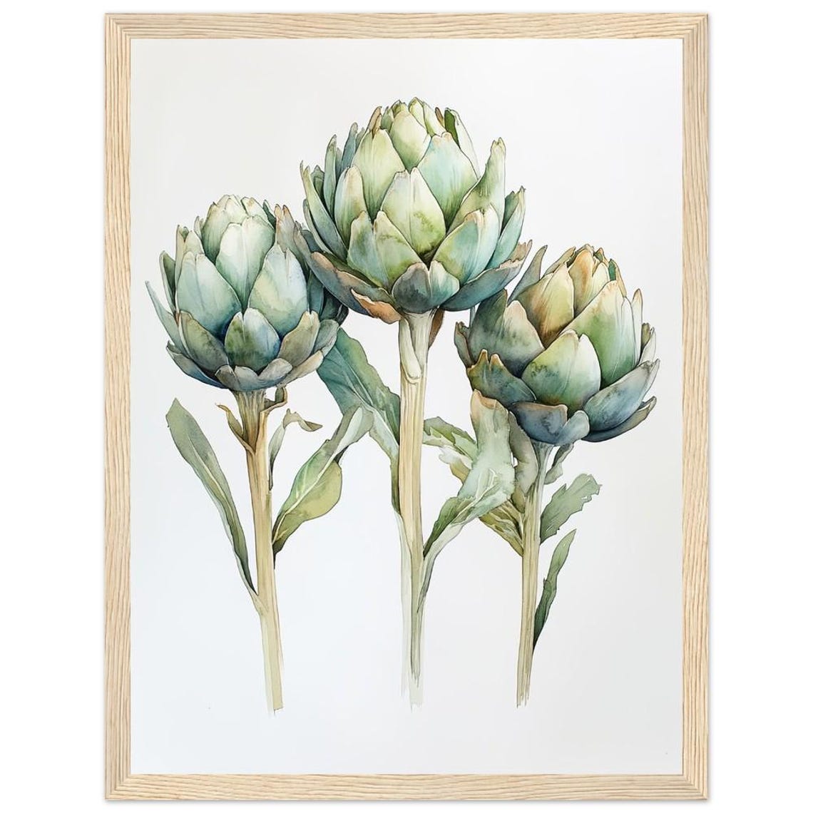 Green Artichokes Watercolor Botanical Vegetable Kitchen Print
