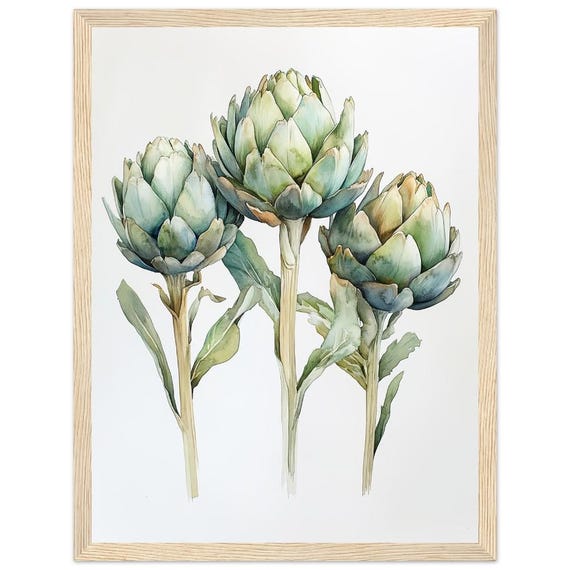 Green Artichokes Watercolor Painting Print Vegetable Kitchen Wall Art Poster Minimalist By Nataliaayuart