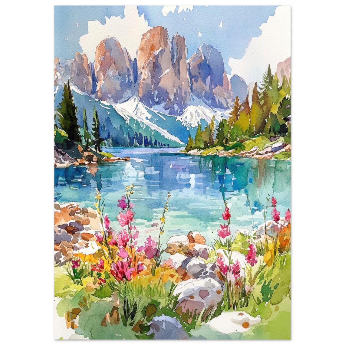 Dolomites Italy Watercolor Art Print, South Tyrol Alps