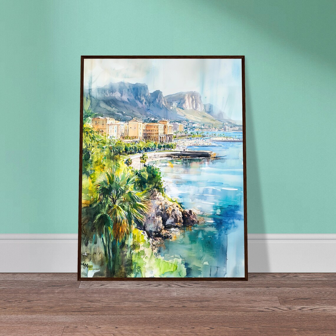 Palermo Wall Art Print Italy Watercolor Painting Coastal City Wall Art Sicilian Travel Poster Palermo Poster By - Image 2