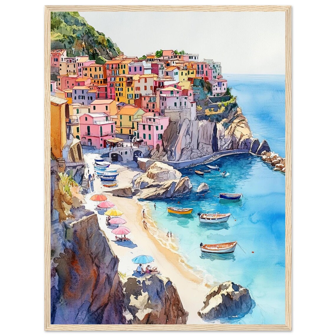 Cinque Terre Italy Colorful Cliffside Village Watercolor Poster