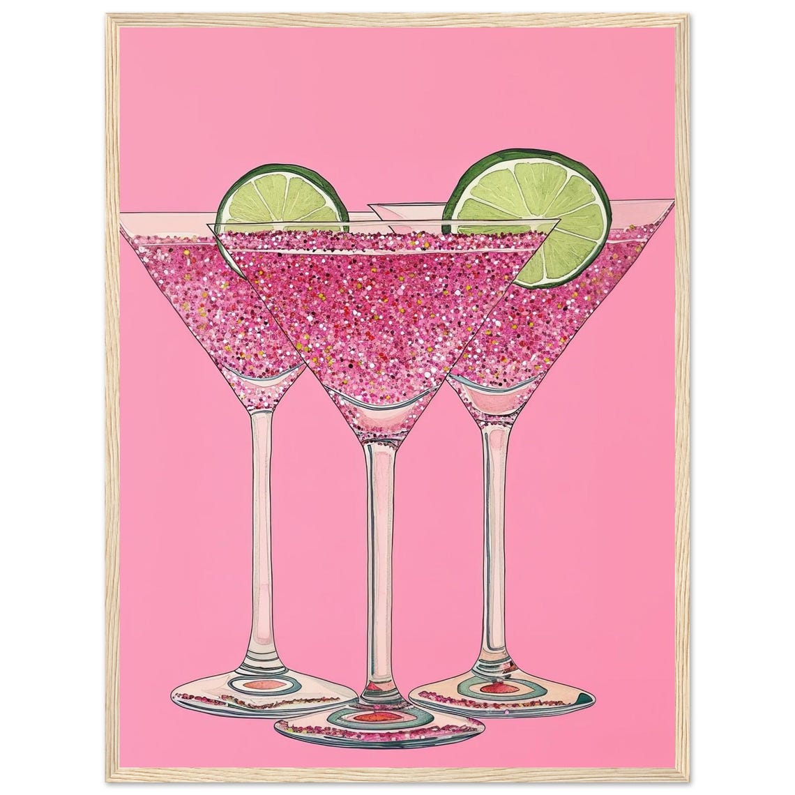 Pink Sparkling Cocktails Three Glasses Lime Wheels Pop Art Poster