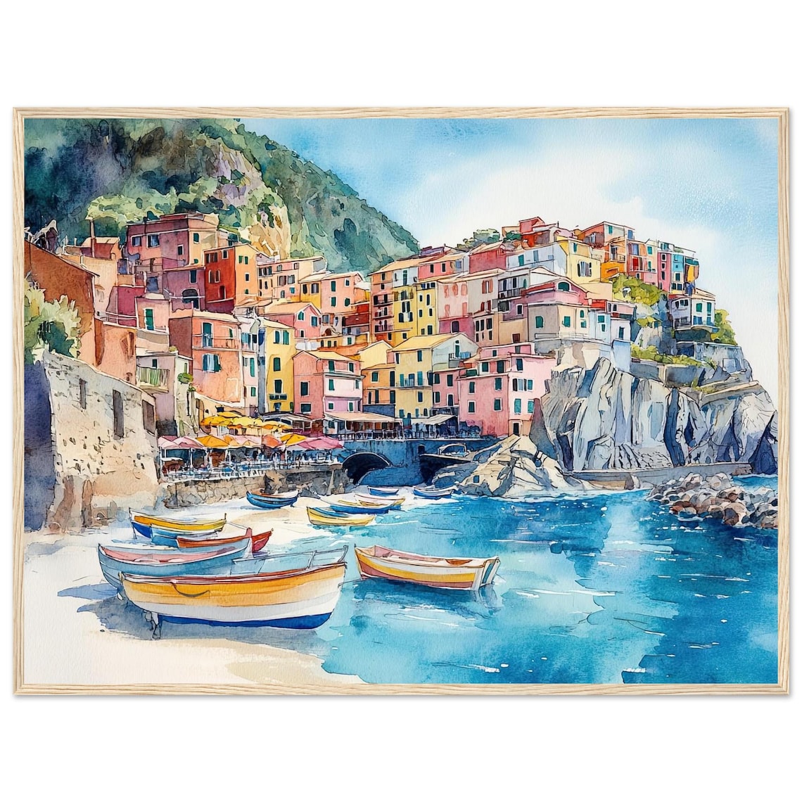 Cinque Terre Italy Watercolor Art Print, Manarola