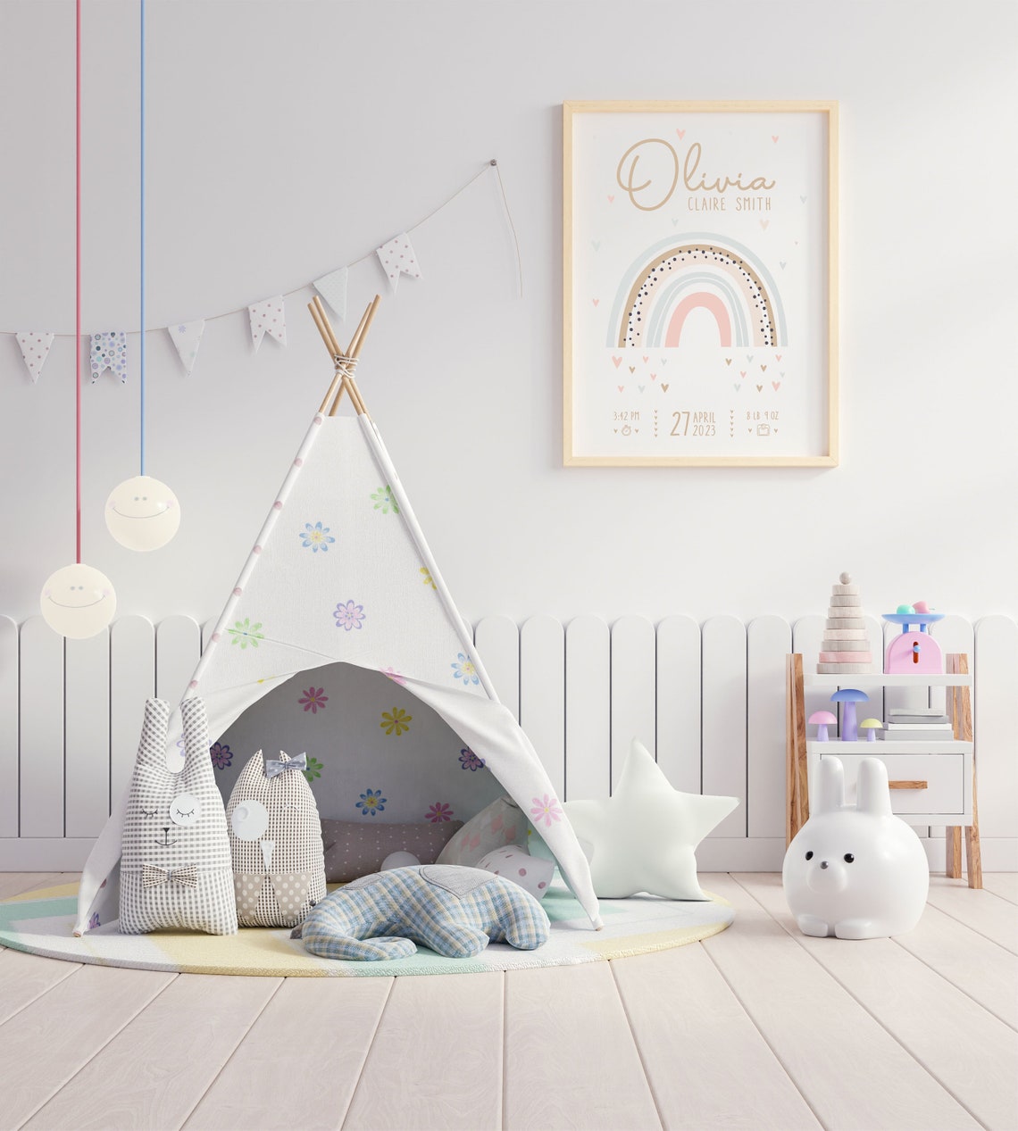 Baby Birth Stats Rainbow Name Design Newborn Keepsake Nursery Poster - Image 3