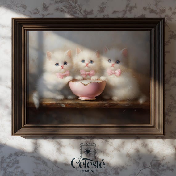 Vintage Kitten Art Print Romantic Nursery Decor