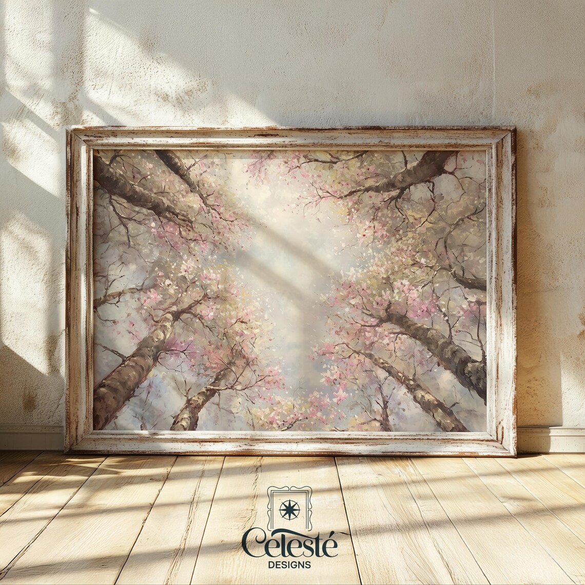 Cherry Blossom Tree Canopy Poster with Pink Spring Blossoms and Soft Light