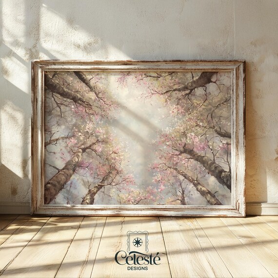 Cherry Blossom Tree Canopy Poster with Pink Spring Blossoms and Soft Light