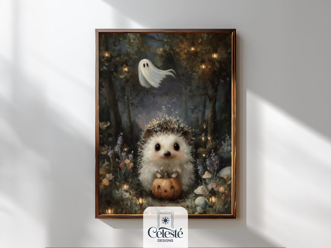 Halloween Nursery Print Hedgehog And Pumpkin