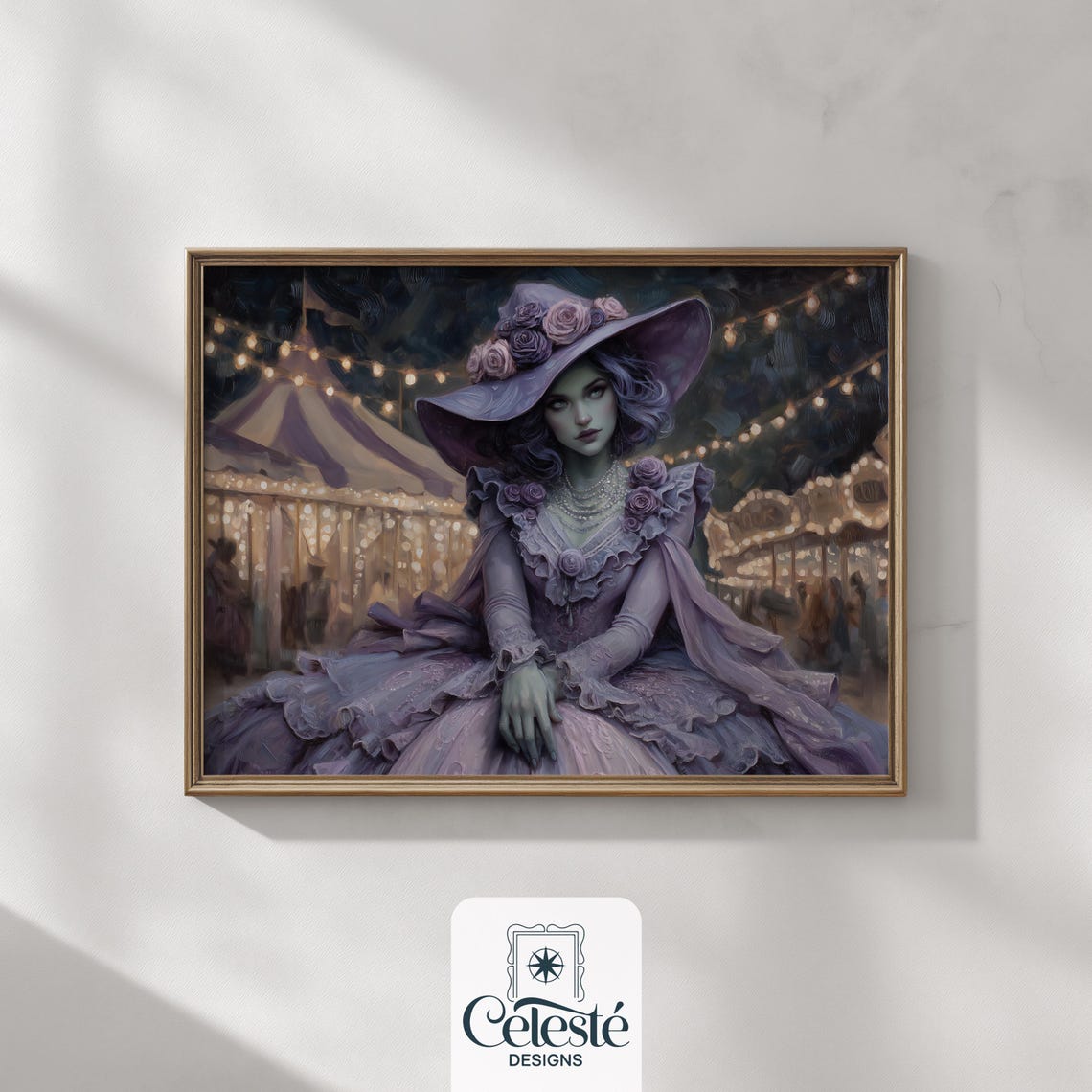 Gothic Witch Halloween Print Lilac Gown Dark Fantasy Art