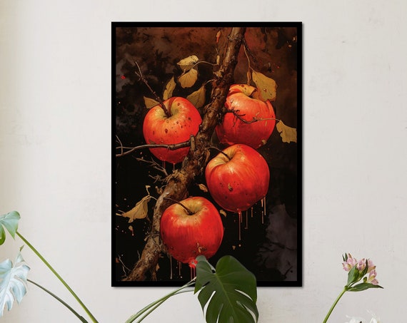 Vintage Apples Art Print Still Life Fruit Apple Tree Painting Farmhouse Kitchen Art Print Antique Painting Vintage Garden Poster