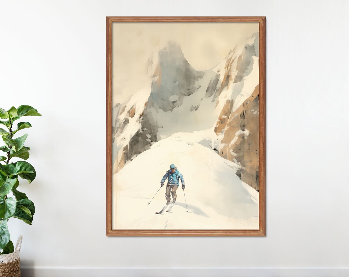 Vintage Ski Lodge Poster, Retro Winter Travel Poster