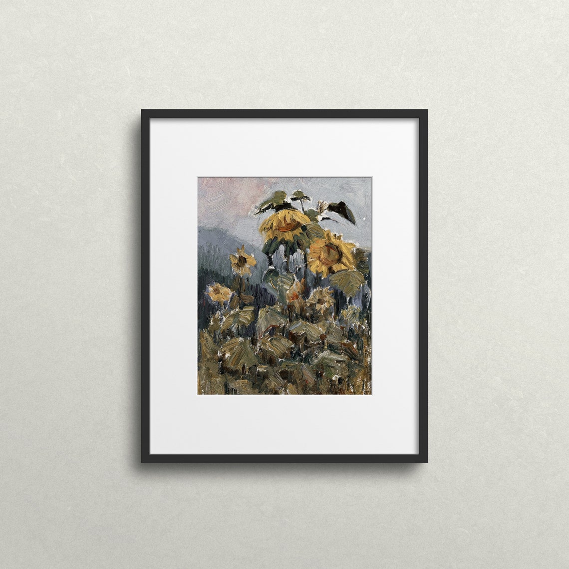 Sunflower Oil Painting Impressionist Golden Blooms Moody Art Print - Image 2