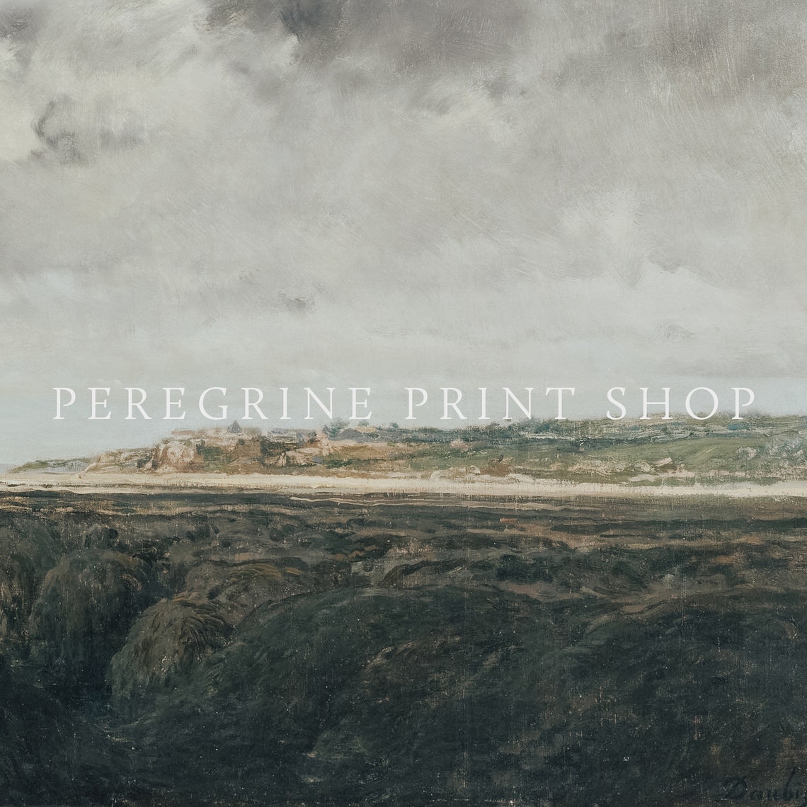 Stormy Coastal Moorland Moody Gray Seaside Oil Painting Wall Poster - Image 2