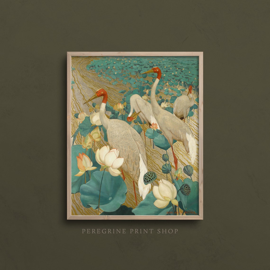 Red Crowned Cranes Lotus Pond Art Nouveau Vintage Bird Art Poster - Image 2