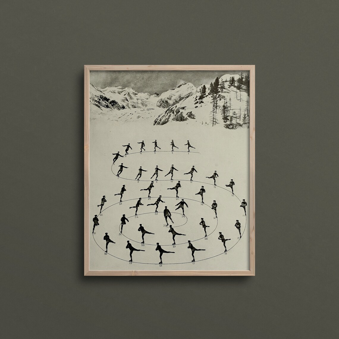 Figure Skating Vintage Winter Landscape Art Print - Image 3