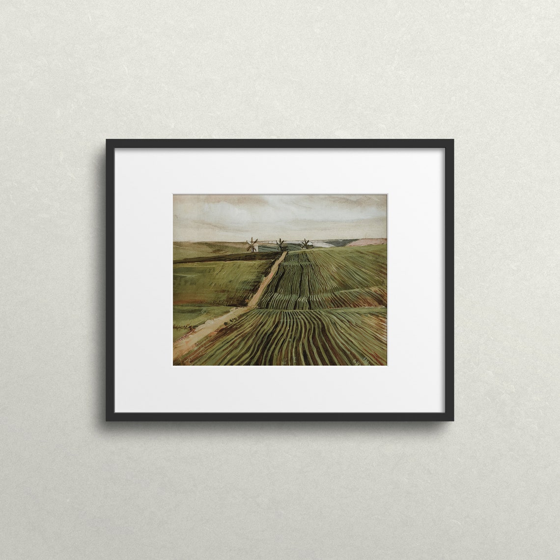 Three Windmills Over Wheat Fields Rural Countryside Art Print - Image 2