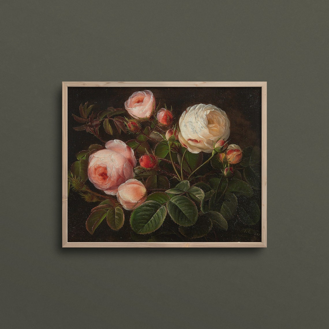 Pink And White Roses Vintage Still Life Floral Oil Painting Art Print - Image 2