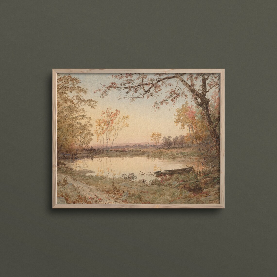 Pond in Autumn, Neutral Moody Autumn Wall Art Print - Image 3