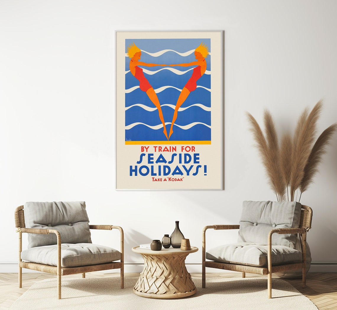 By Train For Seaside Holidays Take A Kodak Deco Swimmers Travel Poster - Image 3