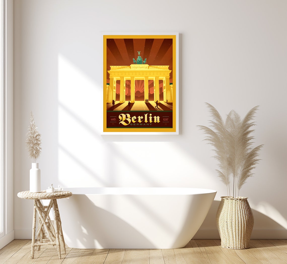 Berlin Germany Brandenburg Gate Sunset Golden Skyline Travel Poster - Image 3