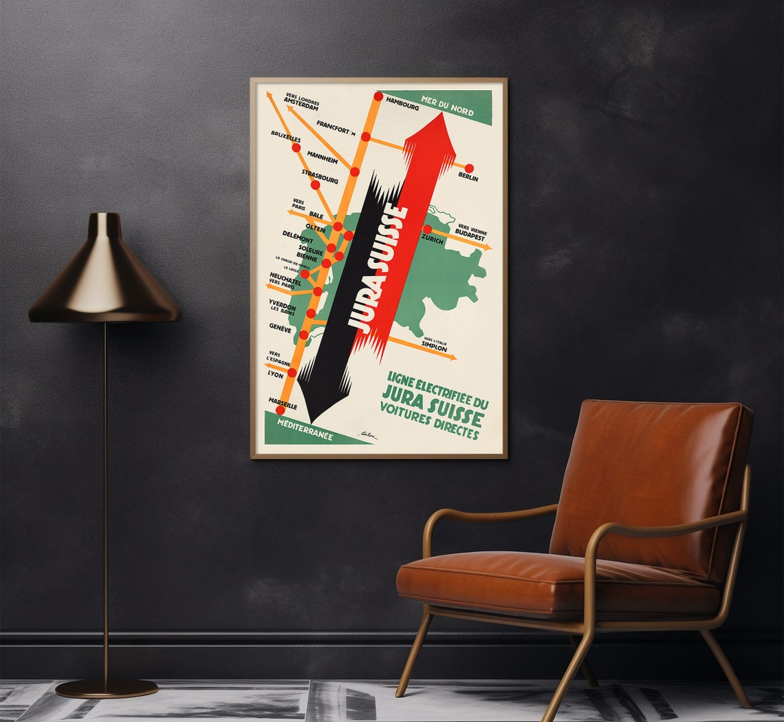 Jura Suisse Swiss Railway Map Vintage Train Travel Poster Art Print - Image 2