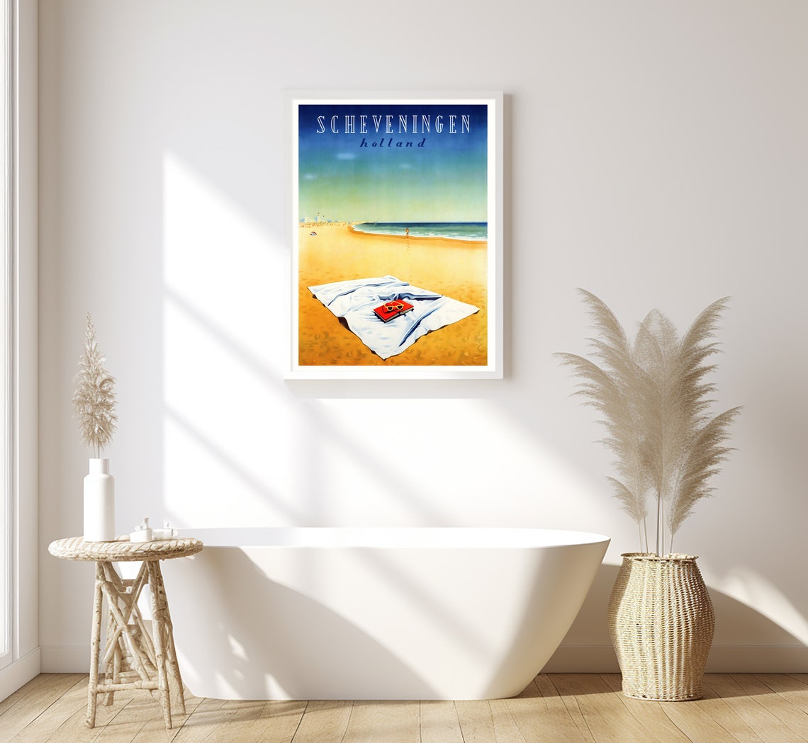 Scheveningen Holland Beach Towel Book Minimalist Sunset Travel Poster - Image 2