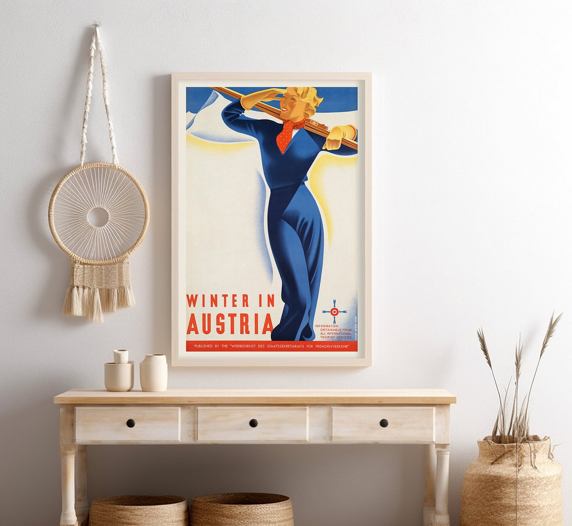 Winter In Austria Smiling Skier Alpine Snow Vintage Travel Poster - Image 4