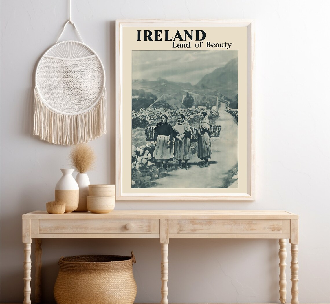 Ireland Land Of Beauty Rural Lane Stone Walls Vintage Travel Poster - Image 4