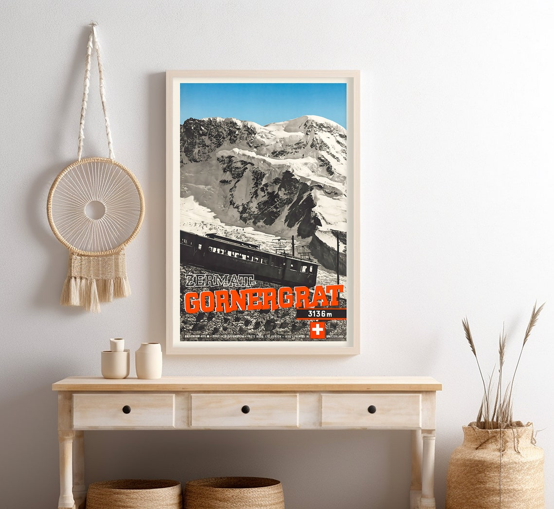 Zermatt Gornergrat Train Alpine Peaks Switzerland Vintage Poster Print - Image 4