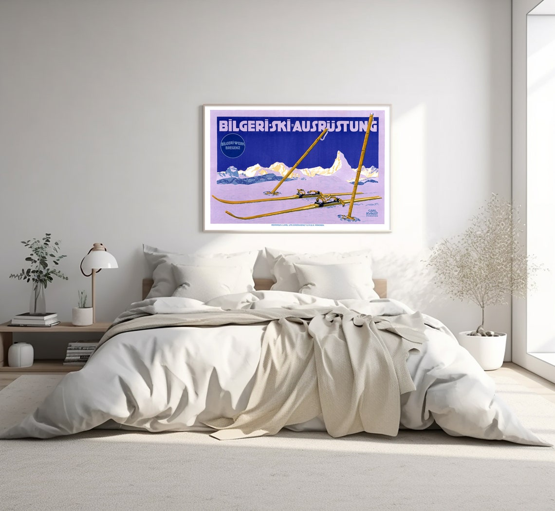 Bilgeri Ski Ausrustung Matterhorn Vintage Skis Poles Snow Wall Art - Image 3