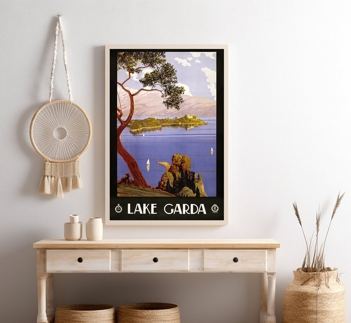 Lake Garda Italy Sailboats Island Mountain View Vintage Travel Poster - Image 4
