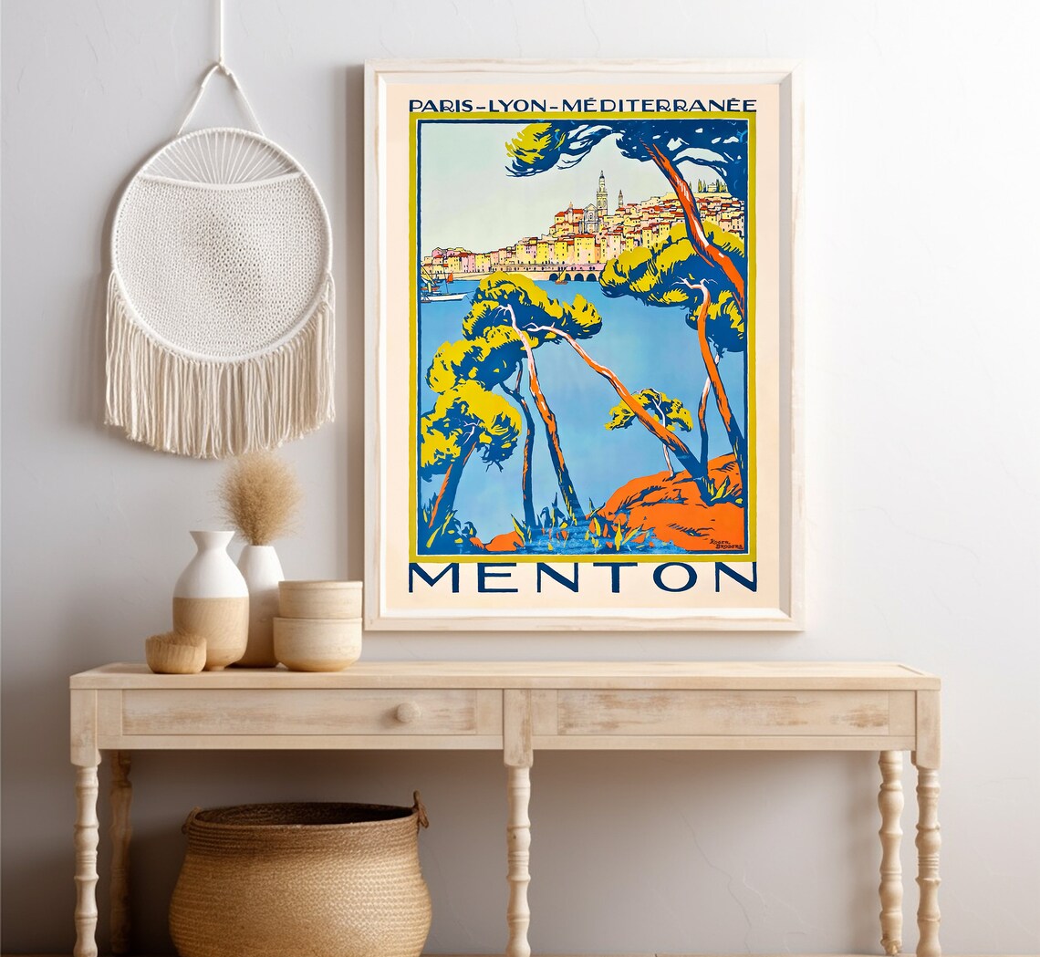 Menton France Riviera Pines Old Town Harbor PLM Vintage Travel Poster - Image 4