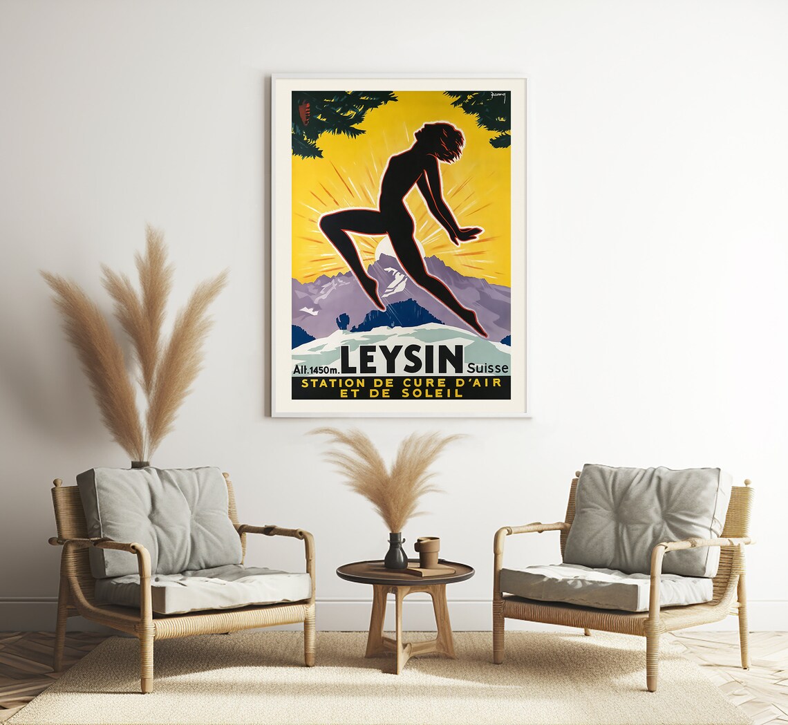 Leysin Alps Resort Switzerland Vintage Travel Poster - Image 3