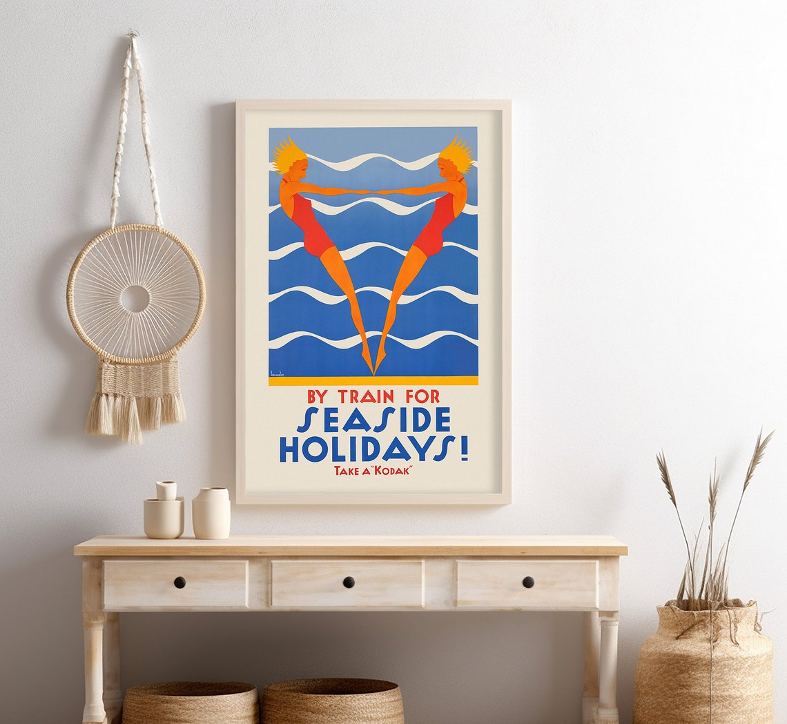 By Train For Seaside Holidays Take A Kodak Deco Swimmers Travel Poster - Image 4
