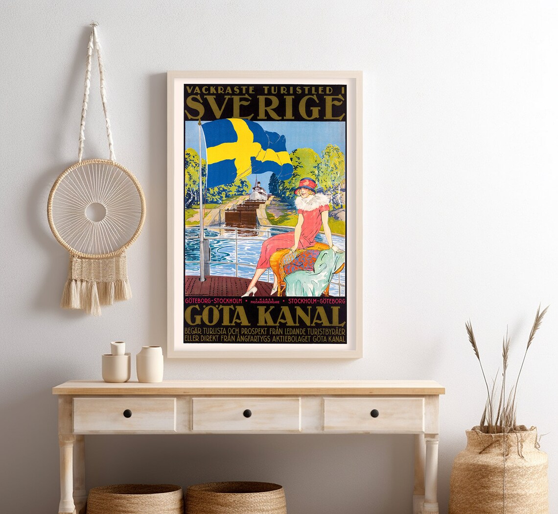 Gota Kanal Sweden Swedish Flag Canal Boat Voyage Vintage Travel Poster - Image 4