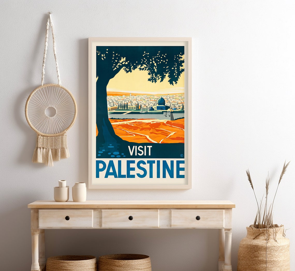 Visit Palestine Jerusalem Old City Dome Sunset Vintage Travel Poster - Image 4