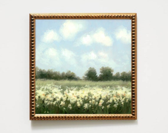 Meadow Flower Field Neutral Farmhouse Art Print