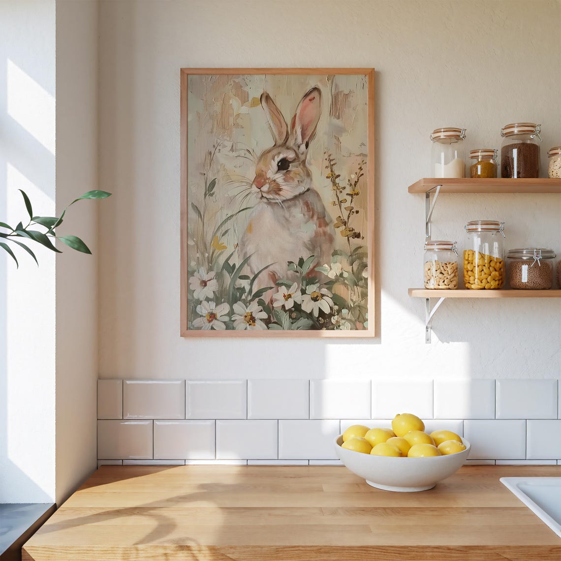 Rabbit Among Wildflowers Soft Artistic Spring Portrait Poster - Image 2