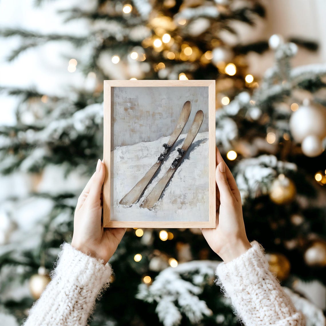 Vintage Wooden Skis With Bindings Resting In Fresh Snow Poster - Image 4