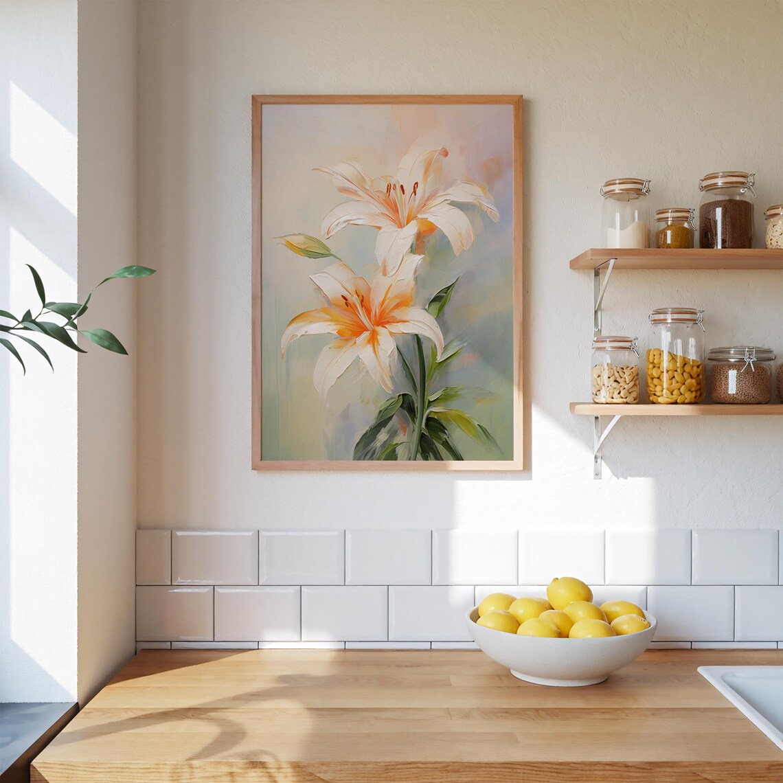 White Lily with Orange Center in Pastel Oil Painting Floral Poster - Image 3
