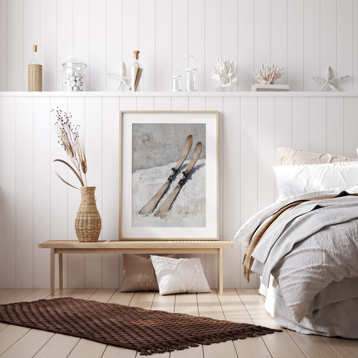 Vintage Wooden Skis With Bindings Resting In Fresh Snow Poster - Image 3