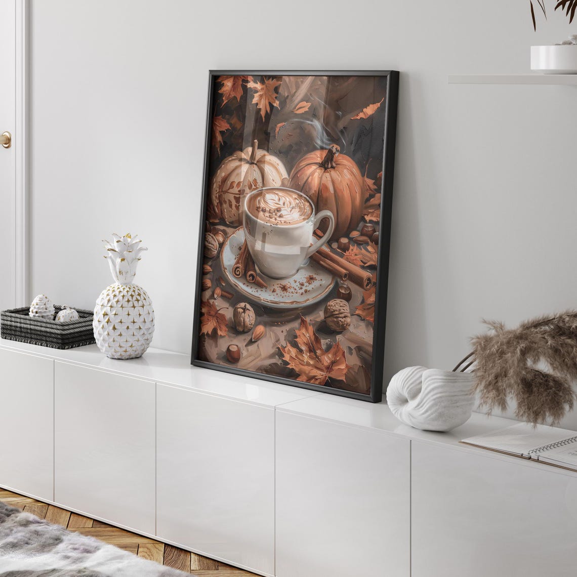 Cozy Pumpkin Spice Latte With Pumpkins And Autumn Leaves Poster - Image 2