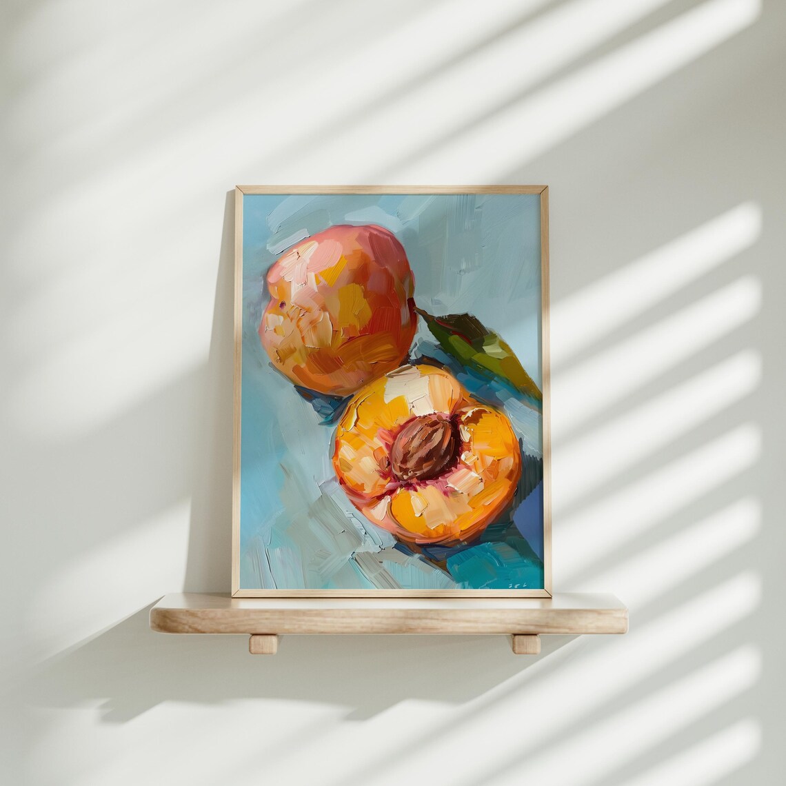 Vibrant Peach Wall Art Vitnage Fruit Painting Kitchen Decor Modern Still Life Print Farmhouse Summer Artwork Rustic Peach Poster - Image 2