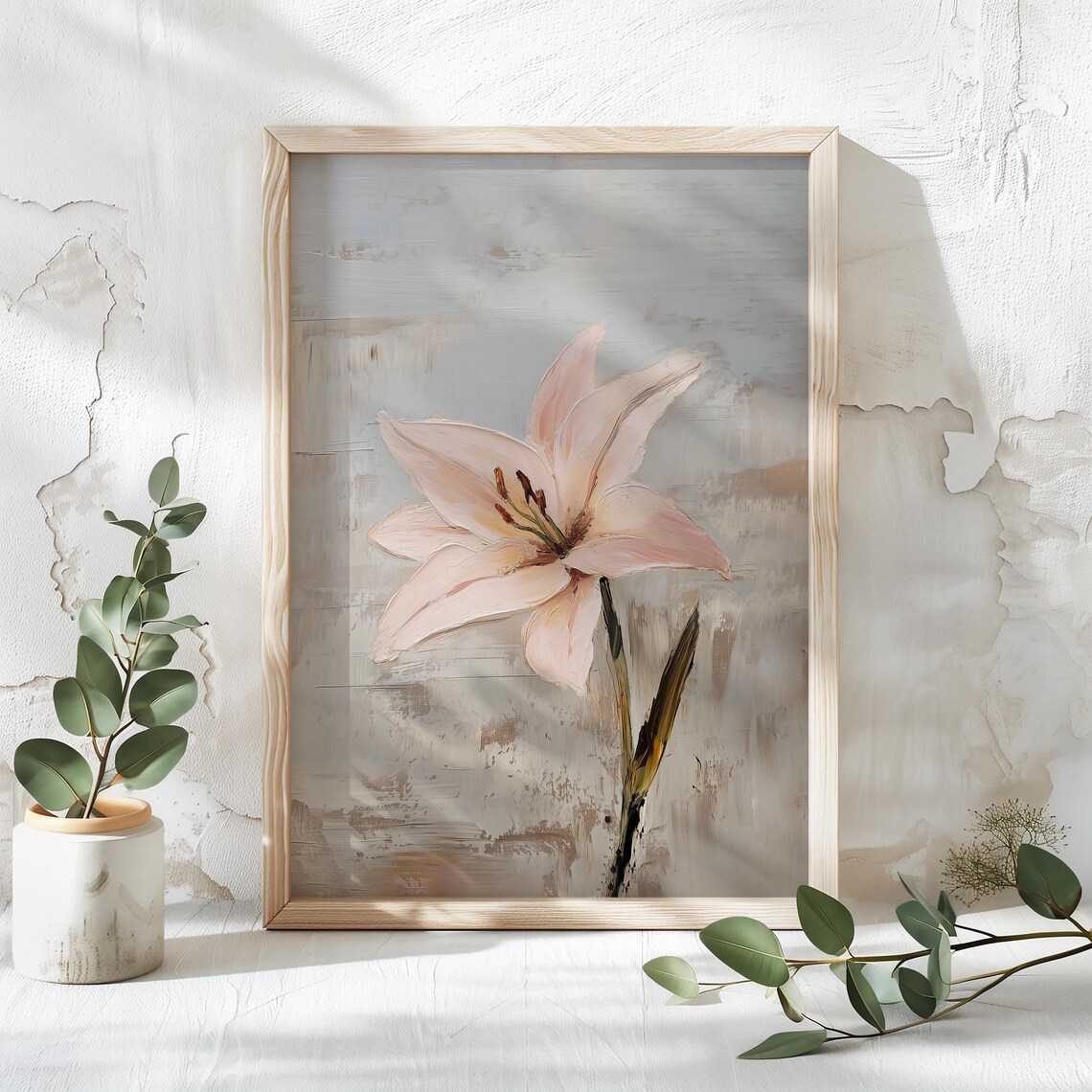 Blush Pink Lily Bloom In A Minimalist Floral Oil Painting Poster - Image 4