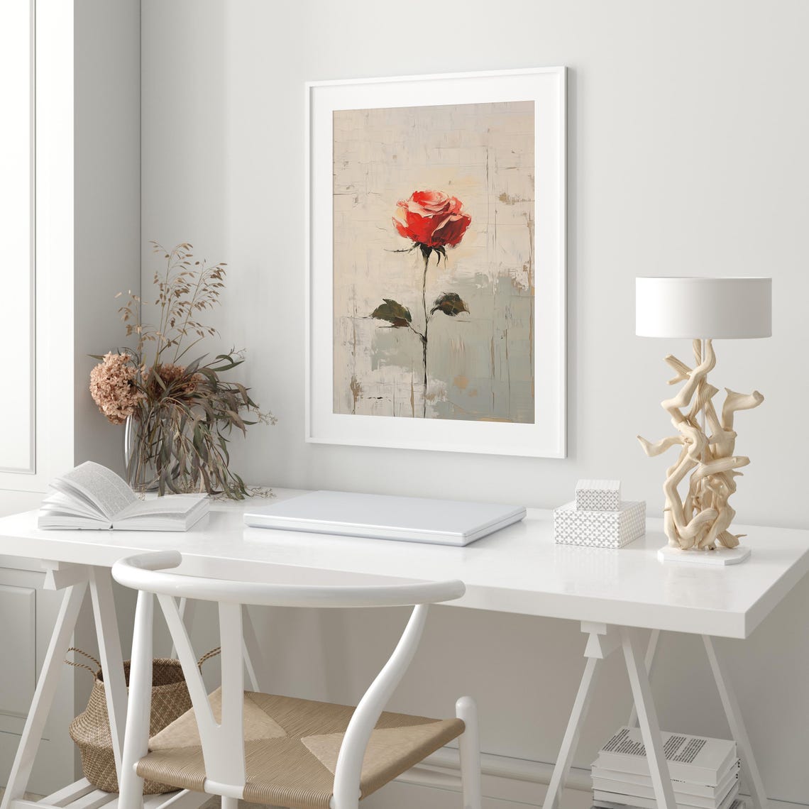 Vintage Red Rose Flower Oil Painting Flower Wall Art Rose Art Flower Decor Botanical Print Still Life Floral Oil Painting - Image 2