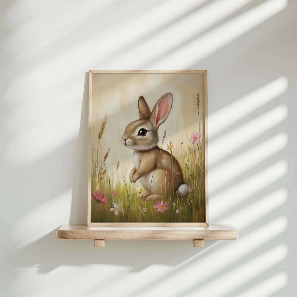 Bunny Sitting In A Flower Filled Meadow Side Profile Spring Poster - Image 3