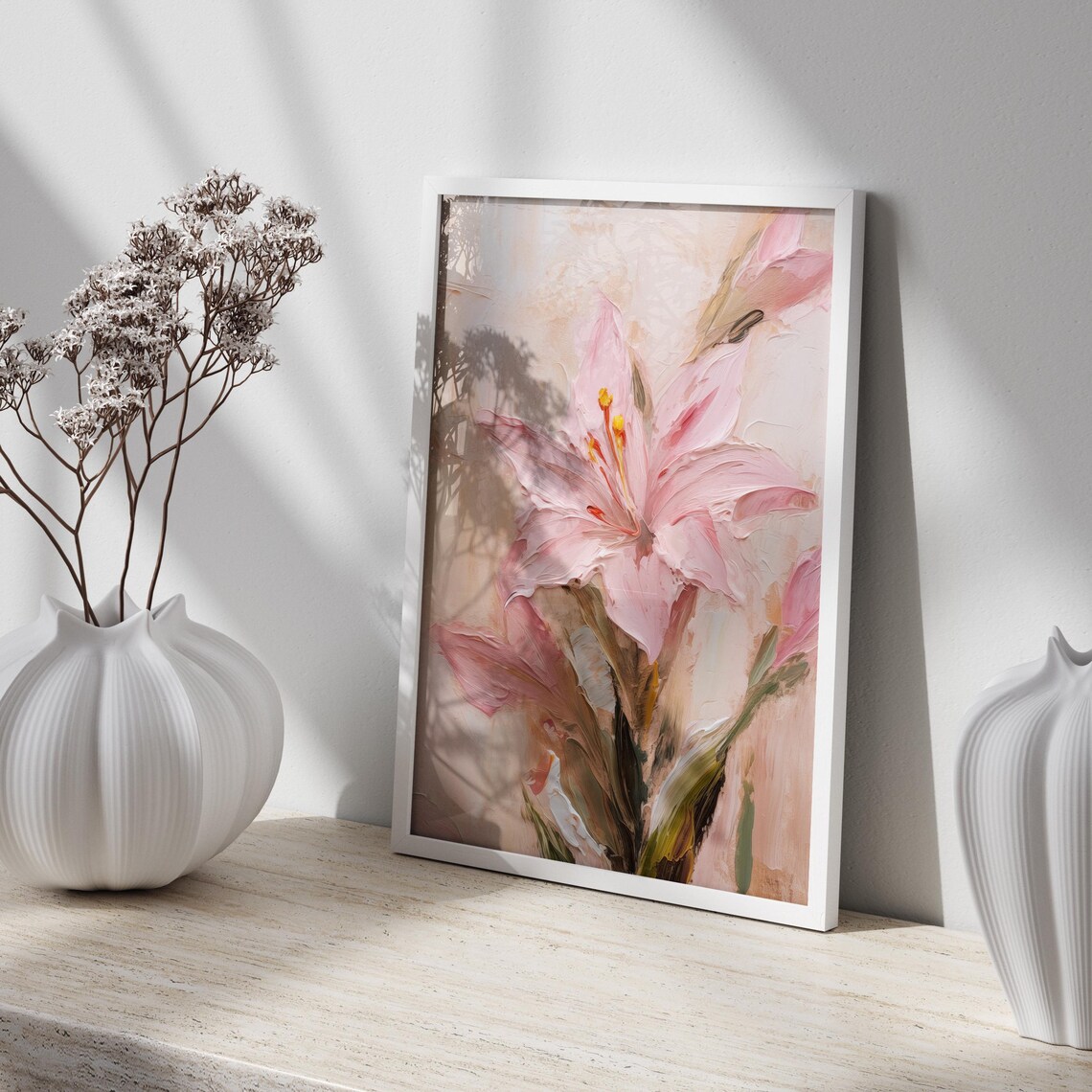 Blush Pink Lily in Textured Impasto Oil Painting Floral Poster - Image 3